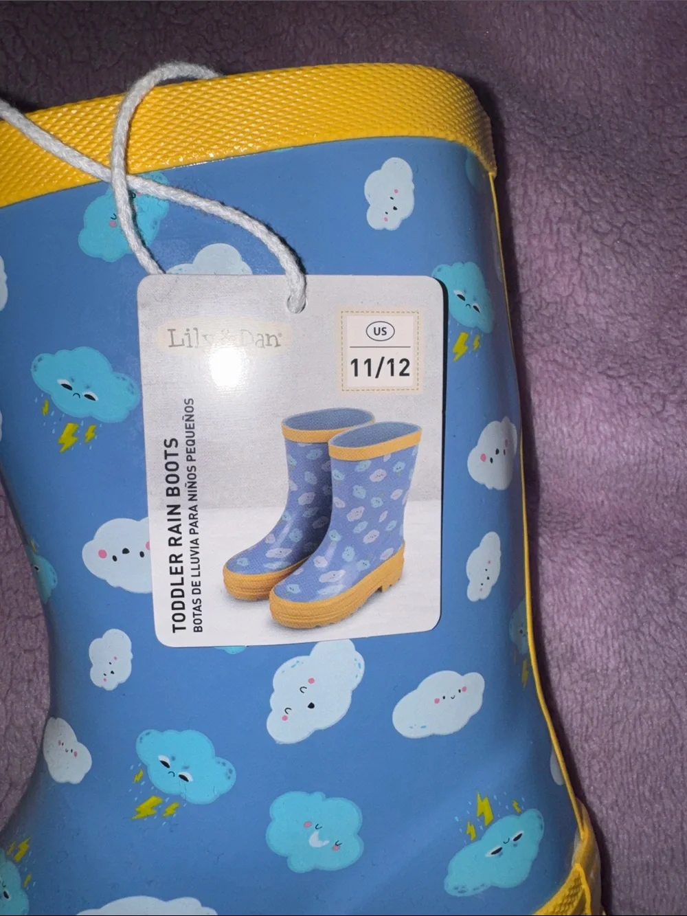 Kids Cloud Print Rain Boots in Blue and Yellow
